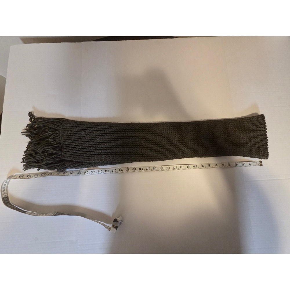 Olive Green Ribbed Knit Scarf with Fringe Winter Neck Warmer Chunky Accessory